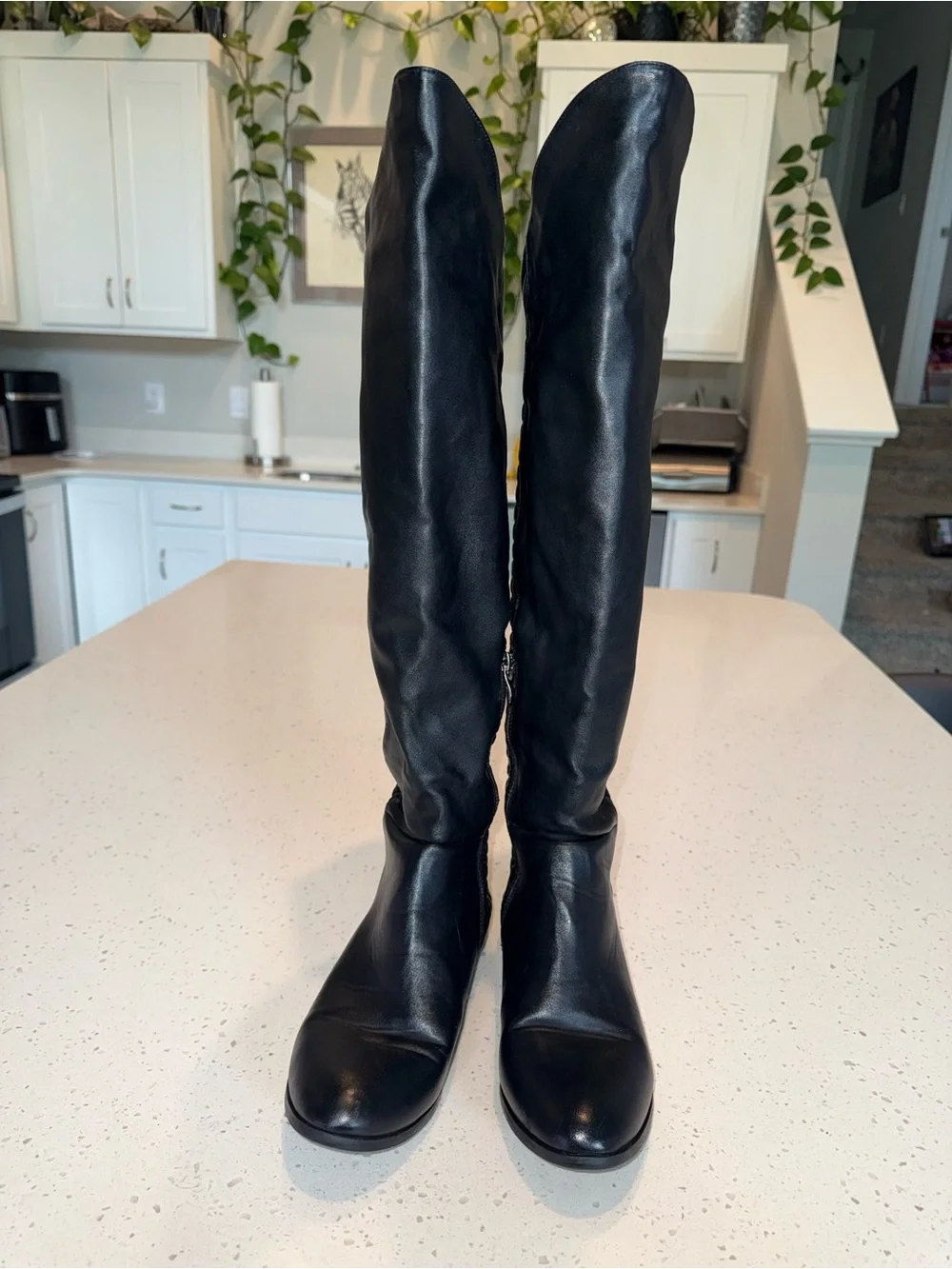 Chinese Laundry Black Over-the-Knee Leather Boots with Woven Panels
